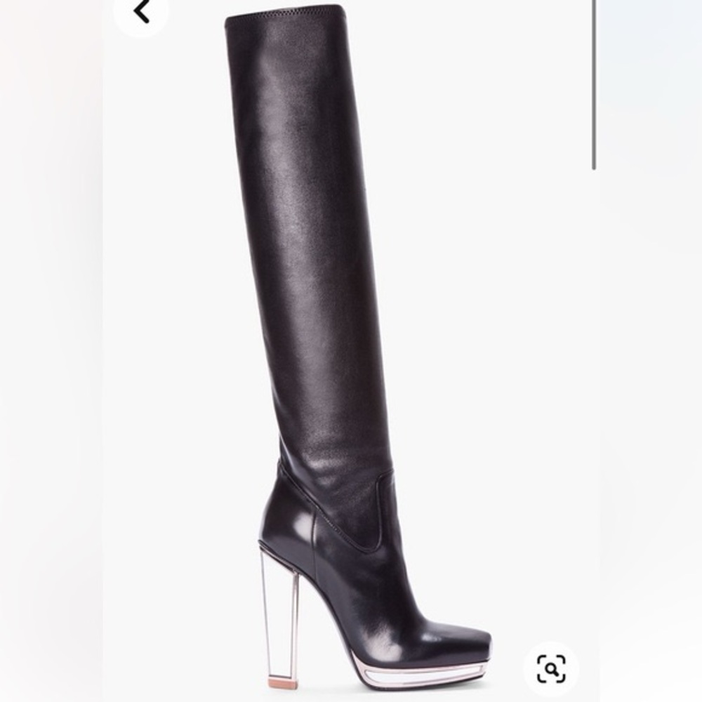 YSL Black Leather Mirror Heel Women's Boots